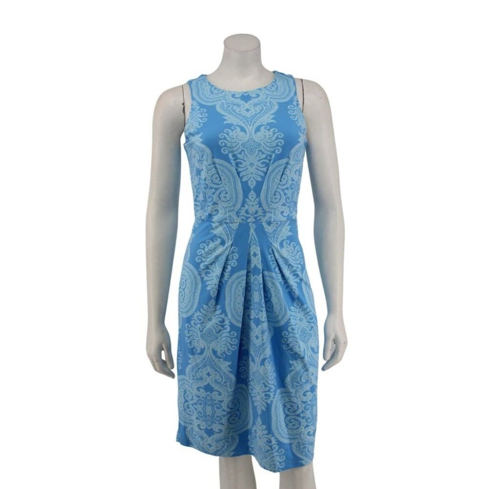 J. McLaughlin Blue Paisley Catalina Cloth Knit Sleeveless Sheath Dress Size S